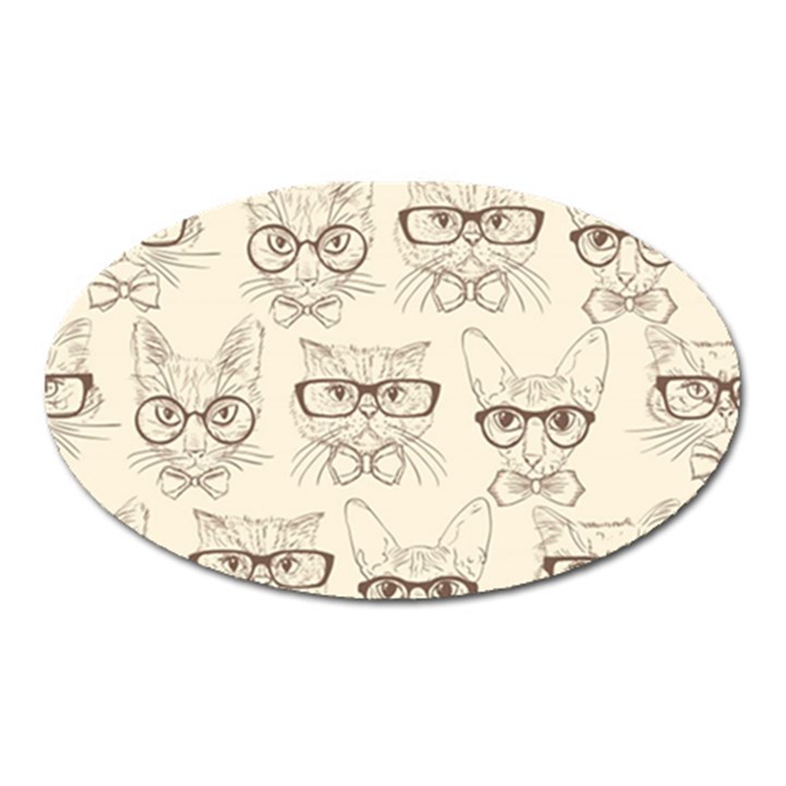 Seamless Pattern Hand Drawn-cats-with Hipster Accessories Oval Magnet