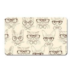 Seamless Pattern Hand Drawn-cats-with Hipster Accessories Magnet (rectangular) by Vaneshart