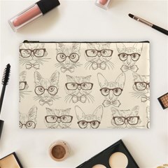 Seamless Pattern Hand Drawn-cats-with Hipster Accessories Cosmetic Bag (large) by Vaneshart