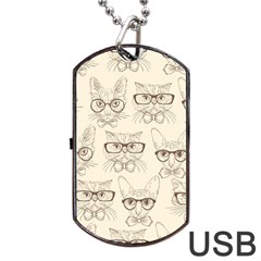 Seamless Pattern Hand Drawn-cats-with Hipster Accessories Dog Tag Usb Flash (one Side)