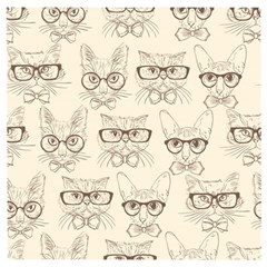 Seamless Pattern Hand Drawn-cats-with Hipster Accessories Wooden Puzzle Square by Vaneshart