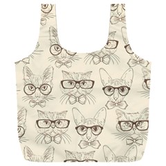 Seamless Pattern Hand Drawn-cats-with Hipster Accessories Full Print Recycle Bag (xxxl) by Vaneshart