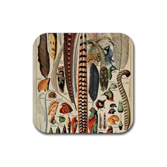 Feathers Birds Vintage Art Rubber Coaster (square)