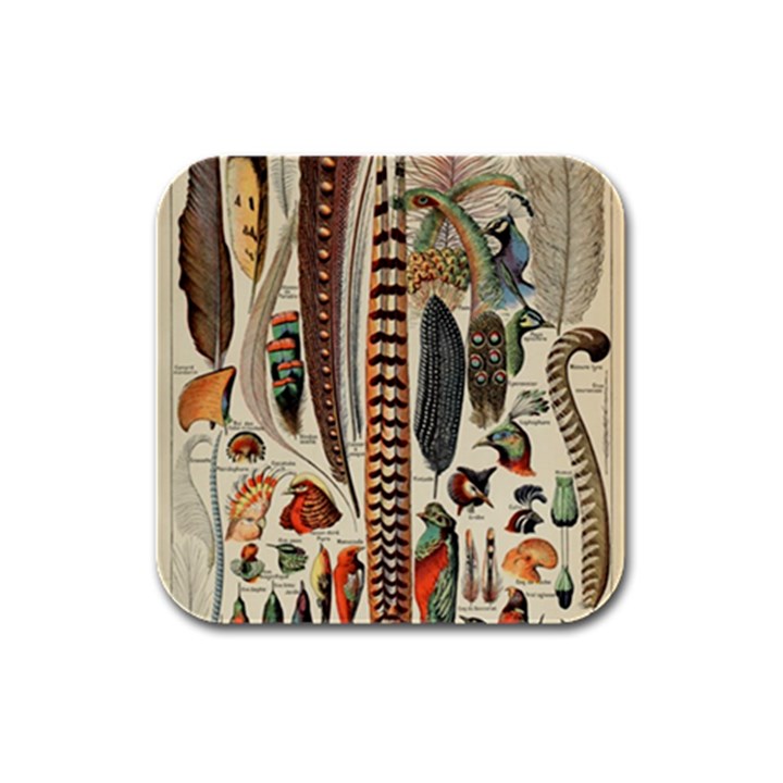 Feathers Birds Vintage Art Rubber Square Coaster (4 pack)