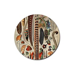 Feathers Birds Vintage Art Rubber Coaster (round) by Vaneshart