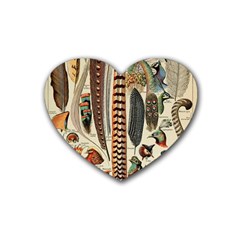 Feathers Birds Vintage Art Rubber Coaster (heart) by Vaneshart