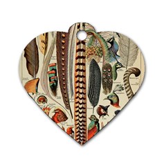 Feathers Birds Vintage Art Dog Tag Heart (two Sides) by Vaneshart