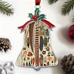 Feathers Birds Vintage Art Metal Holly Leaf Bell Ornament Front