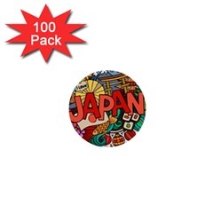 Earthquake And Tsunami Drawing Japan Illustration 1  Mini Buttons (100 Pack)  by Vaneshart