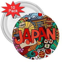 Earthquake And Tsunami Drawing Japan Illustration 3  Buttons (10 Pack)  by Vaneshart