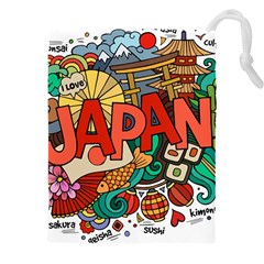 Earthquake And Tsunami Drawing Japan Illustration Drawstring Pouch (4xl) by Vaneshart