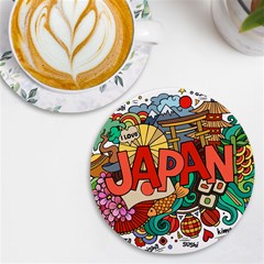 Earthquake And Tsunami Drawing Japan Illustration Uv Print Round Tile Coaster by Vaneshart