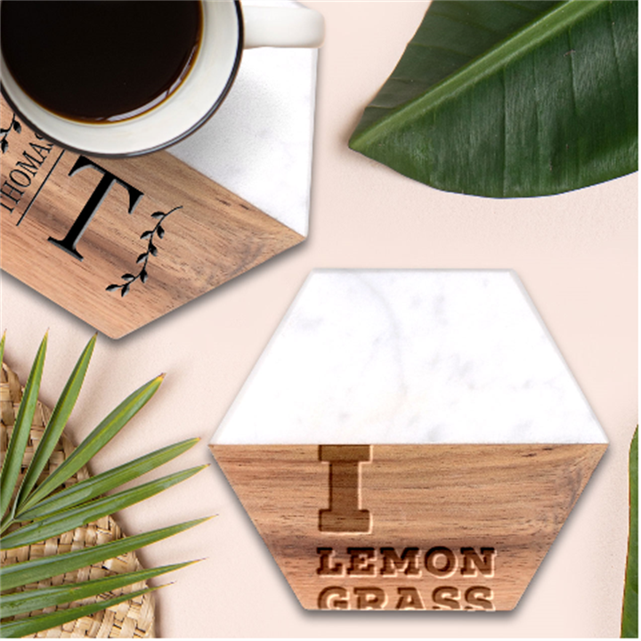 I love lemon grass Marble Wood Coaster (Hexagon) 