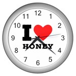 I love honey Wall Clock (Silver) Front