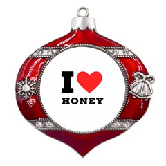 I Love Honey Metal Snowflake And Bell Red Ornament by ilovewhateva