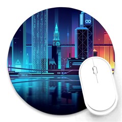 Digital Art Artwork Illustration Vector Buiding City Round Mousepad by 99art