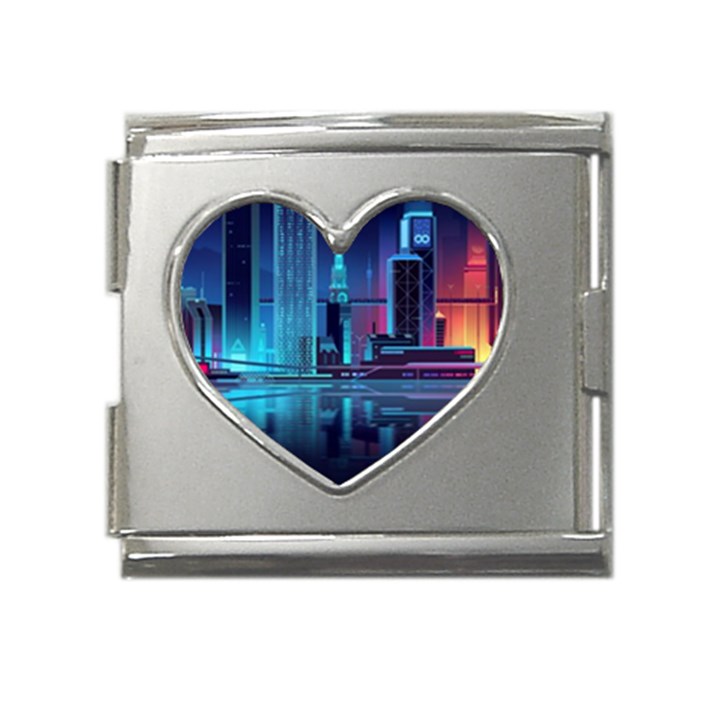 Digital Art Artwork Illustration Vector Buiding City Mega Link Heart Italian Charm (18mm)