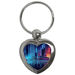 Digital Art Artwork Illustration Vector Buiding City Key Chain (heart) by 99art