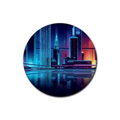 Digital Art Artwork Illustration Vector Buiding City Rubber Round Coaster (4 Pack) by 99art