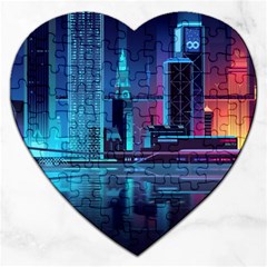 Digital Art Artwork Illustration Vector Buiding City Jigsaw Puzzle (heart) by 99art