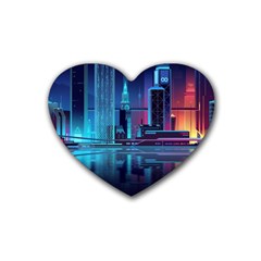 Digital Art Artwork Illustration Vector Buiding City Rubber Heart Coaster (4 Pack) by 99art