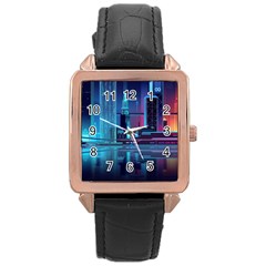 Digital Art Artwork Illustration Vector Buiding City Rose Gold Leather Watch  by 99art