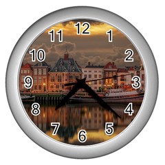 Old Port Of Maasslui Netherlands Wall Clock (silver) by 99art