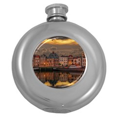 Old Port Of Maasslui Netherlands Round Hip Flask (5 Oz) by 99art