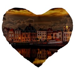 Old Port Of Maasslui Netherlands Large 19  Premium Heart Shape Cushions by 99art