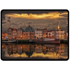 Old Port Of Maasslui Netherlands Two Sides Fleece Blanket (large) by 99art