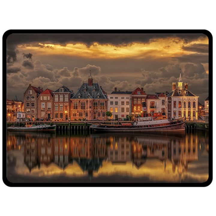 Old Port Of Maasslui Netherlands Two Sides Fleece Blanket (Large)