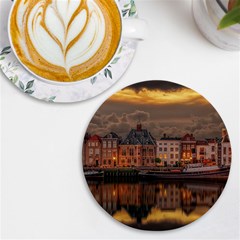 Old Port Of Maasslui Netherlands Uv Print Round Tile Coaster by 99art