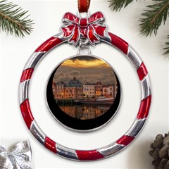 Old Port Of Maasslui Netherlands Metal Red Ribbon Round Ornament by 99art