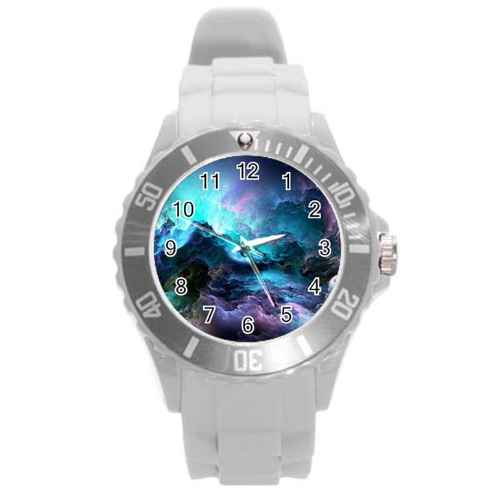 Abstract Graphics Nebula Psychedelic Space Round Plastic Sport Watch (L)