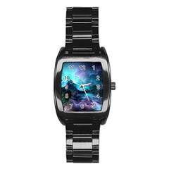 Abstract Graphics Nebula Psychedelic Space Stainless Steel Barrel Watch