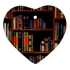 Assorted Title Of Books Piled In The Shelves Assorted Book Lot Inside The Wooden Shelf Ornament (heart)