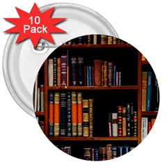 Assorted Title Of Books Piled In The Shelves Assorted Book Lot Inside The Wooden Shelf 3  Buttons (10 Pack)  by 99art