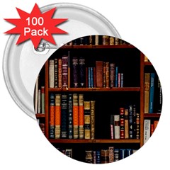 Assorted Title Of Books Piled In The Shelves Assorted Book Lot Inside The Wooden Shelf 3  Buttons (100 Pack)  by 99art