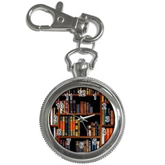 Assorted Title Of Books Piled In The Shelves Assorted Book Lot Inside The Wooden Shelf Key Chain Watches by 99art