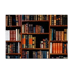 Assorted Title Of Books Piled In The Shelves Assorted Book Lot Inside The Wooden Shelf Sticker A4 (100 Pack) by 99art