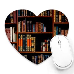 Assorted Title Of Books Piled In The Shelves Assorted Book Lot Inside The Wooden Shelf Heart Mousepad by 99art