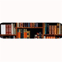 Assorted Title Of Books Piled In The Shelves Assorted Book Lot Inside The Wooden Shelf Large Bar Mat by 99art