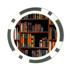 Assorted Title Of Books Piled In The Shelves Assorted Book Lot Inside The Wooden Shelf Poker Chip Card Guard by 99art