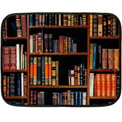 Assorted Title Of Books Piled In The Shelves Assorted Book Lot Inside The Wooden Shelf Fleece Blanket (mini) by 99art