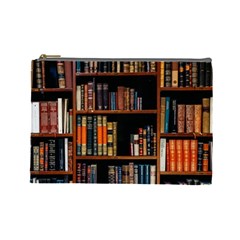 Assorted Title Of Books Piled In The Shelves Assorted Book Lot Inside The Wooden Shelf Cosmetic Bag (large) by 99art