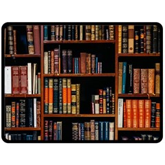 Assorted Title Of Books Piled In The Shelves Assorted Book Lot Inside The Wooden Shelf Fleece Blanket (large) by 99art