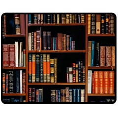 Assorted Title Of Books Piled In The Shelves Assorted Book Lot Inside The Wooden Shelf Two Sides Fleece Blanket (medium) by 99art