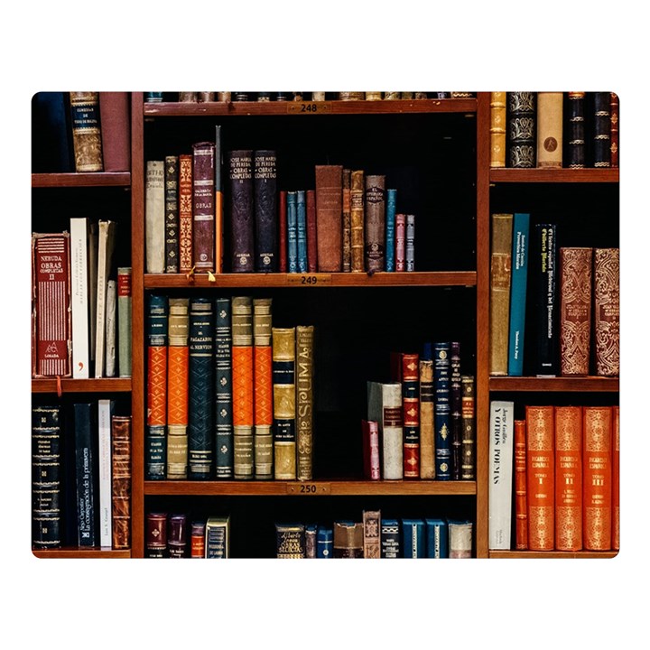 Assorted Title Of Books Piled In The Shelves Assorted Book Lot Inside The Wooden Shelf Two Sides Premium Plush Fleece Blanket (Large)