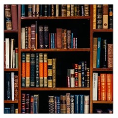 Assorted Title Of Books Piled In The Shelves Assorted Book Lot Inside The Wooden Shelf Square Satin Scarf (36  X 36 ) by 99art