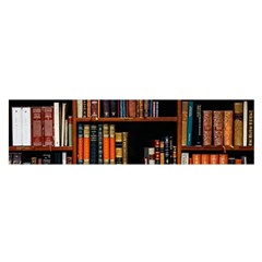 Assorted Title Of Books Piled In The Shelves Assorted Book Lot Inside The Wooden Shelf Oblong Satin Scarf (16  X 60 ) by 99art